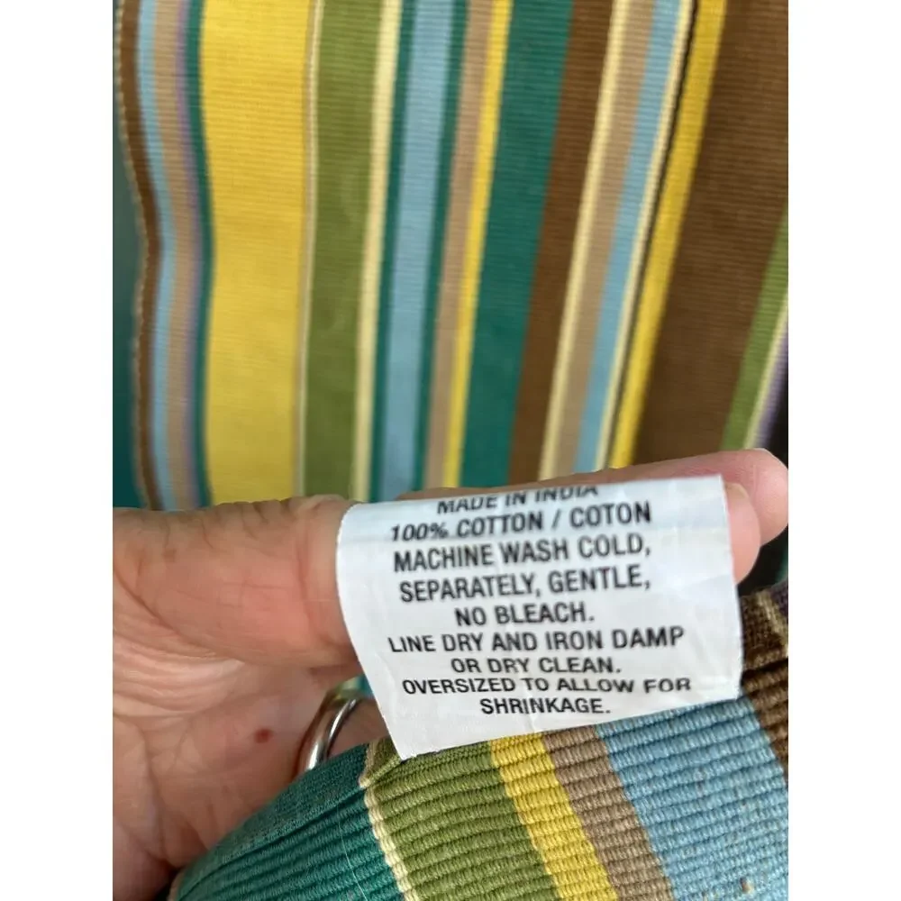 Crate & Barrel Table Runner Multi Stripe Teal Yellow Green Blue Cotton 14